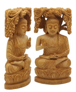 Premium Hand Carved Wood Meditating Buddha Statue Image